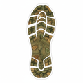 Trail running shoe footprint silhouette filled with topographic contour lines in earthy olive and tan tones
