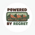Depleted battery sticker with trail running elements and Powered by Regret text