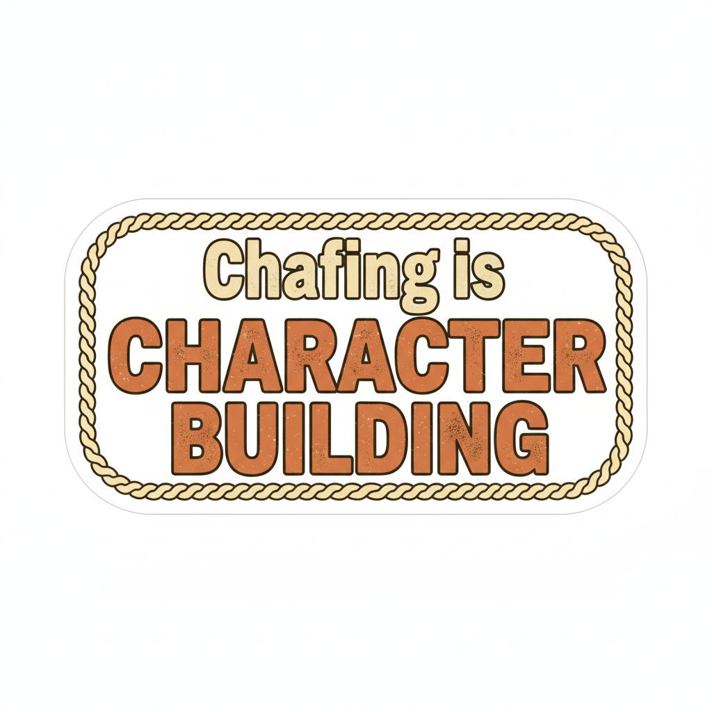Chafing is Character Building motivational style typography sticker in warm earthy tones