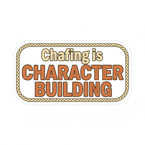 Chafing is Character Building motivational style typography sticker in warm earthy tones