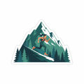 Mountain-shaped die-cut sticker with female trail runner sprinting downhill through pine trees