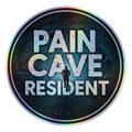Pain Cave Resident holographic sticker design with runner silhouette and cave background